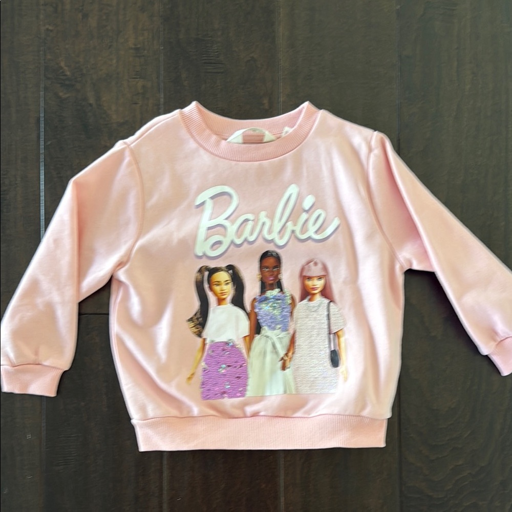 NWOT Toddler Girls H and M Barbie Flip Sequins Pink Crewneck Sweatshirt!